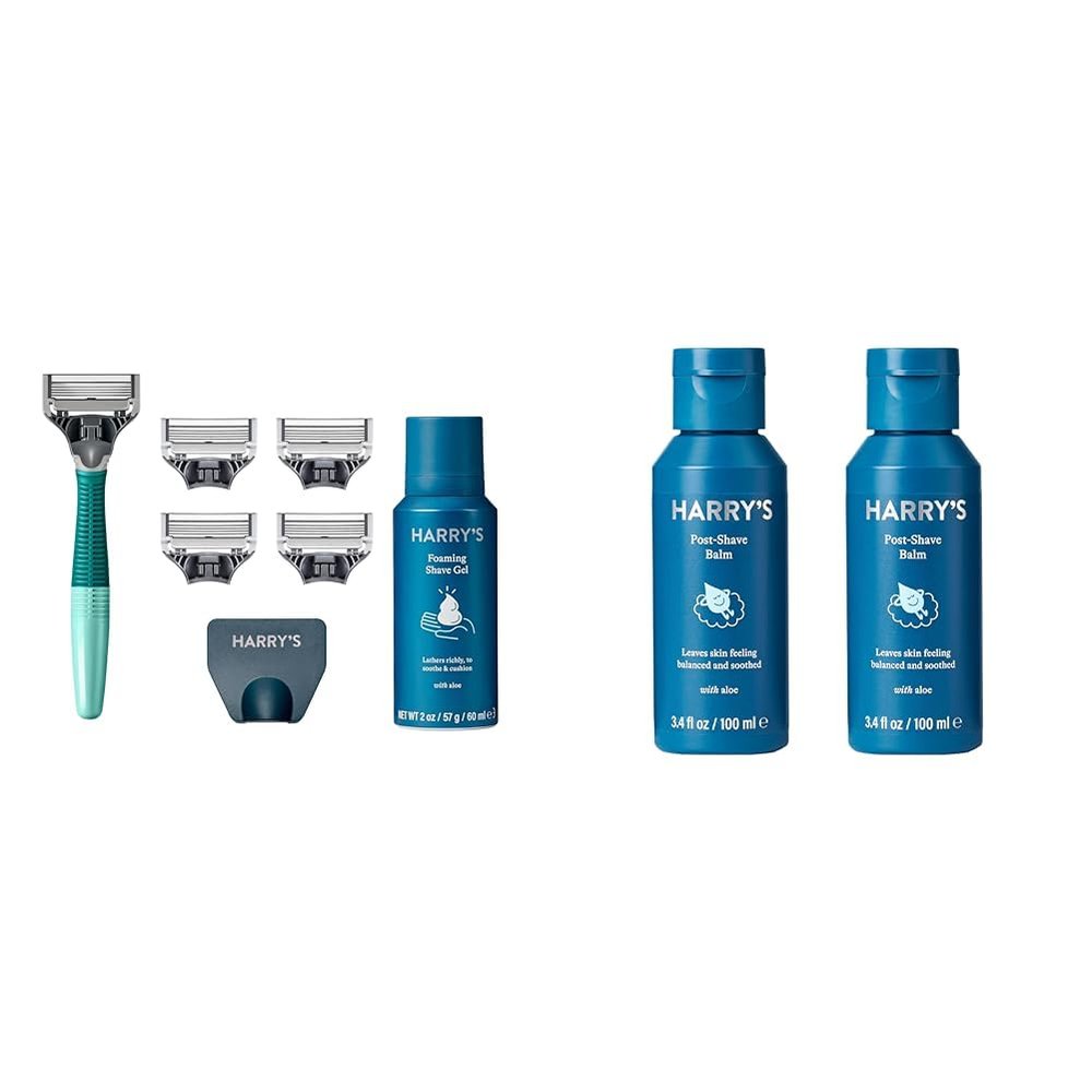Harry's Razors for Men - Men's Razor Set with 5 Razor Blade Refills, Travel Blade Cover, 2 oz Shave Gel (Sage) & Post Shave - Post Shave Balm for Men - 3.4 Fl Oz (Pack of 2) (packaging may vary)