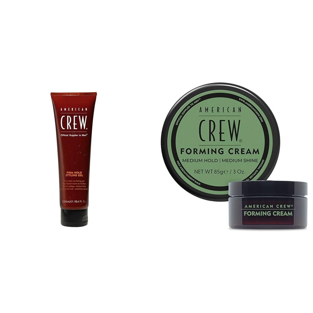 AMERICAN CREW Men's Hair Gel, Firm Hold, Non-Flaking Styling Gel, 8.4 Fl Oz & Men's Hair Forming Cream, Like Hair Gel with Medium Hold & Medium Shine, 3 Oz (Pack of 1)