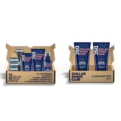 Dollar Shave Club | 6-Blade Ultimate Shave Bundle | Diamond Grip Club Series Razor Handle & Butter, For Sensitive Skin, A Translucent Shaving Cream & Gel Alternative