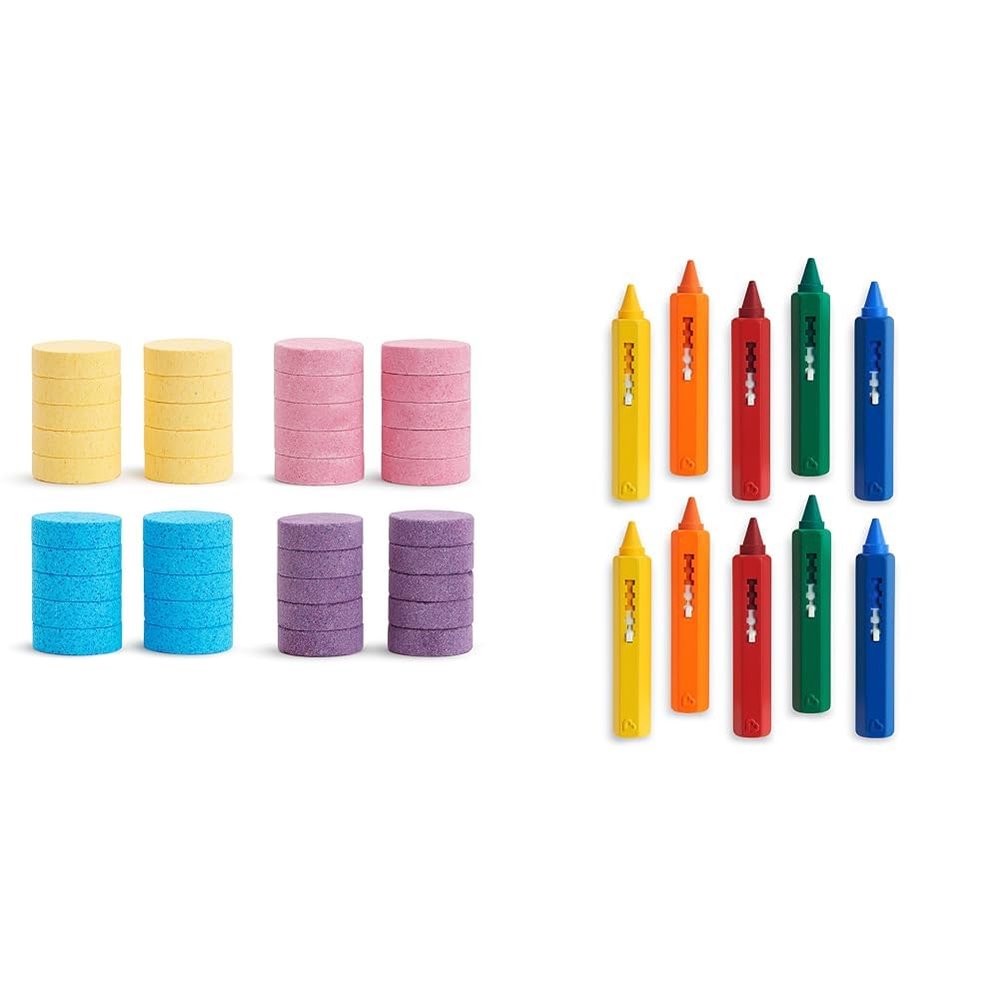 Munchkin Color Buddies Moisturizing Bath Color Tablets, 40 Pack (Yellow/Pink/Blue/Purple) & Draw Bath Crayons Toddler Bath Toy, 10 Pack