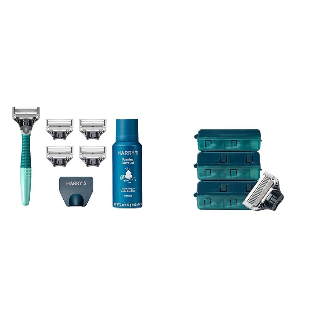 Harry's Razors for Men - Men's Razor Set with 5 Razor Blade Refills, Travel Blade Cover, 2 oz Shave Gel (Sage) & Razor Blades Refills - Razors for Men - 10 count