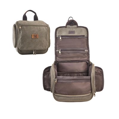 AGDHERSNVX Canvas Toiletry Bag for Men with Sturdy Metal Hook Shaving Dopp Kit Bulk Travel Hanging Makeup Organizer Portable Cosmetic Bag for Women with Large Capacity ArmyGreen