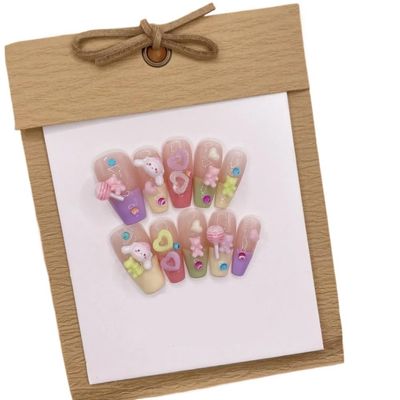 NALoRa Detachable Handmade false nails with design dopamine bubble love girl press on Nail enhancement false nails (Color : 1, Size : XS)