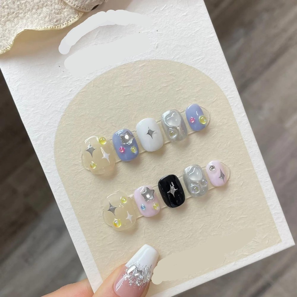 NALoRa Detachable Handmade false nails with design dopamine bubble love girl press on Nail enhancement false nails (Color : 11, Size : L)