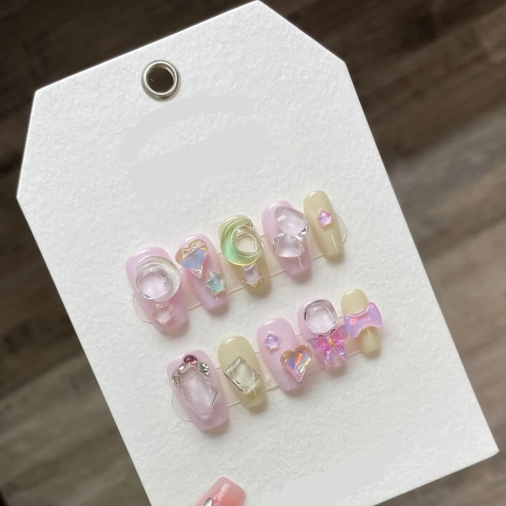 NALoRa Detachable Handmade false nails with design dopamine bubble love girl press on Nail enhancement false nails (Color : 7, Size : L)