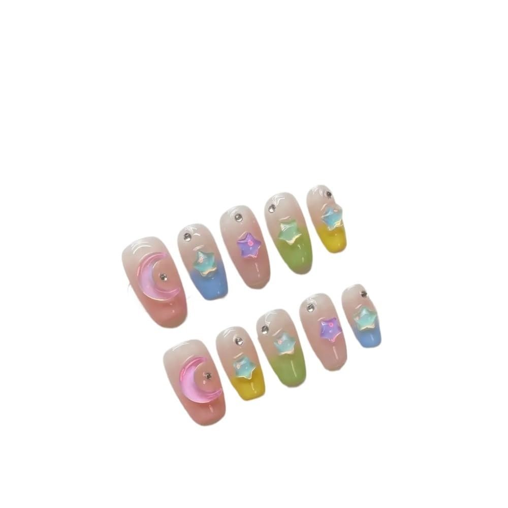 NALoRa Detachable Handmade false nails with design dopamine bubble love girl press on Nail enhancement false nails (Color : 2, Size : XS)