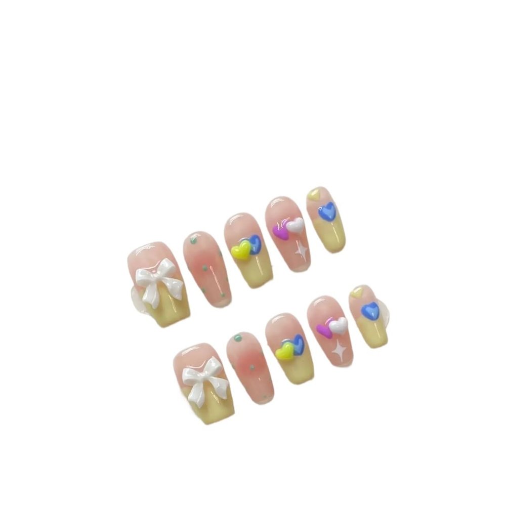 NALoRa Detachable Handmade false nails with design dopamine bubble love girl press on Nail enhancement false nails (Color : 4, Size : XS)