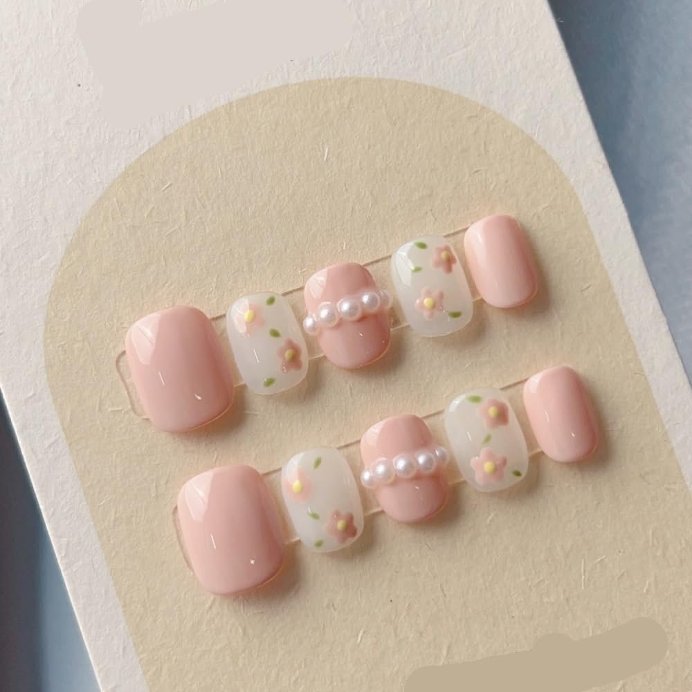 Detachable Handmade false nails with design dopamine bubble love girl press on Nail enhancement false nails (Color : 14, Size : XS)