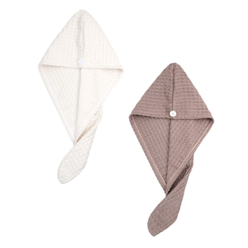 Angoily 2pcs Waffle Hair Dryer Cap Towel Hair Drying Wraps Water Absorbent Hats Soft Bath Products