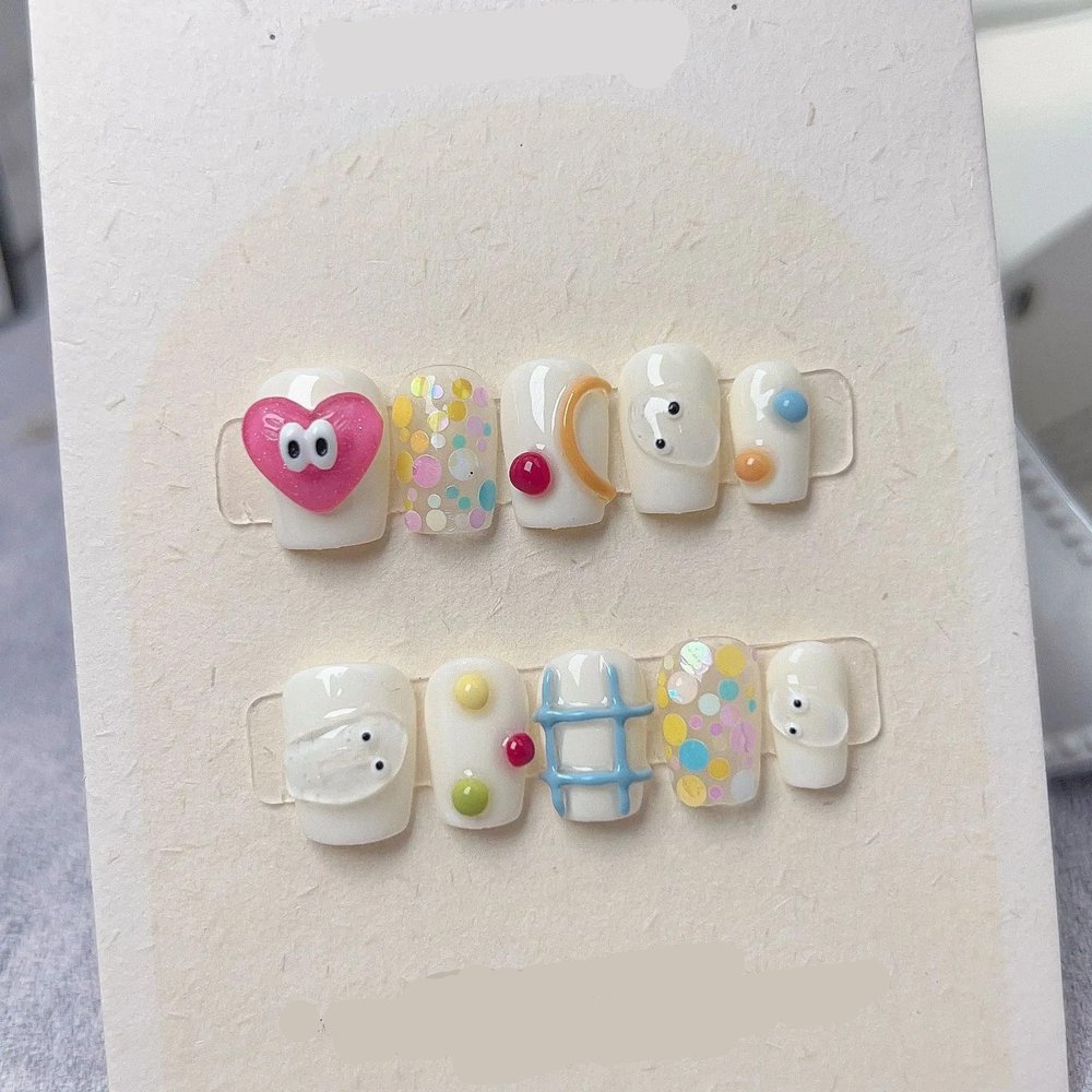 Detachable Handmade false nails with design dopamine bubble love girl press on Nail enhancement false nails (Color : 5, Size : S)