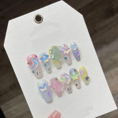 NALoRa Detachable Handmade false nails with design dopamine bubble love girl press on Nail enhancement false nails (Color : 8, Size : L)