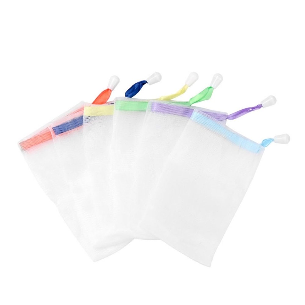Angoily 1pack Colorful Pouch Net Soap for Facial Cleaning Portable Handmade Holder Drawstring Design Ribbon and Round Buckle