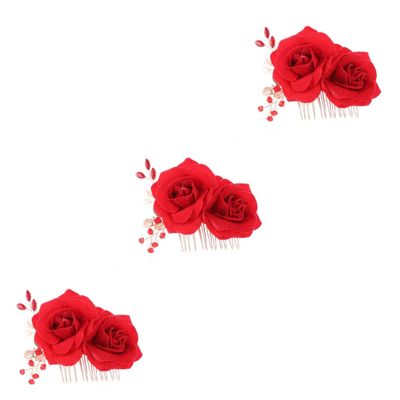 Angoily 3pcs Elegant Bridal Rose Hair Comb Handmade Flower Headpiece for Weddings Special Occasions for Brides Parties and Banquets Versatile Floral Accessory