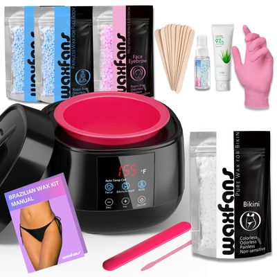 Smart Waxing Kit for Women with Temperature Control,Waxfans Digital Wax Warmer,Gentle Wax Beads for Sensitive Skin,For Brazilian, Bikini, Facial, and Body Hair Removal, at Home Waxing Kit for Women