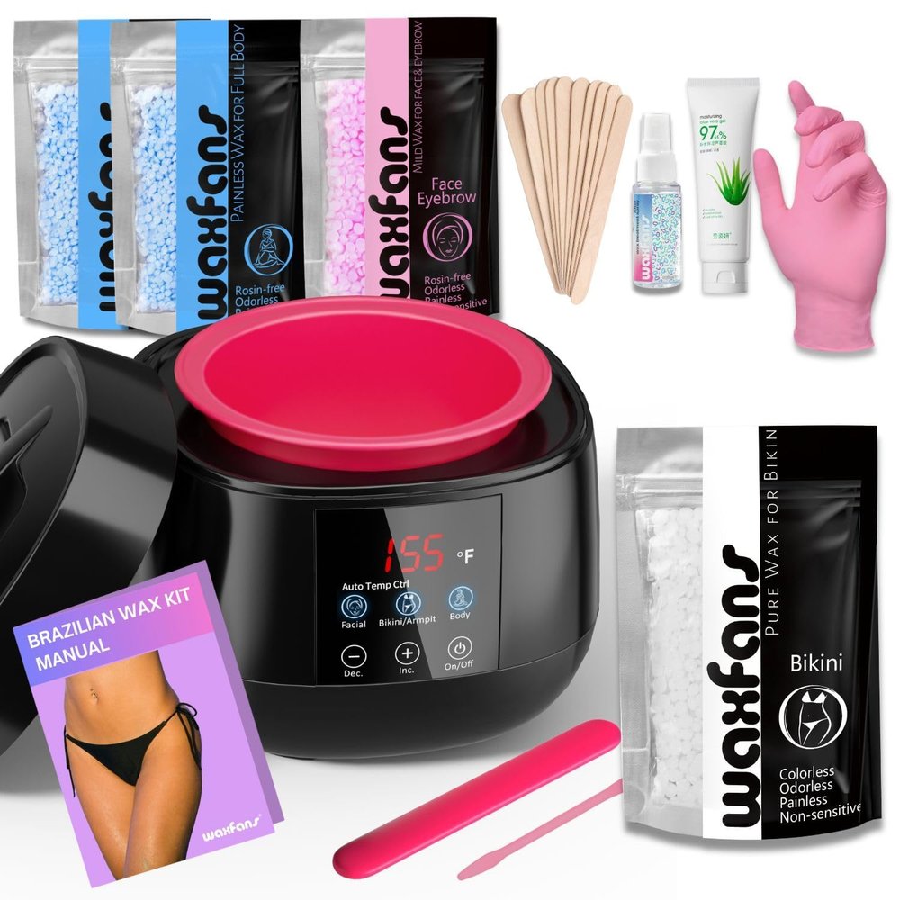 Smart Waxing Kit for Women with Temperature Control,Waxfans Digital Wax Warmer,Gentle Wax Beads for Sensitive Skin,For Brazilian, Bikini, Facial, and Body Hair Removal, at Home Waxing Kit for Women