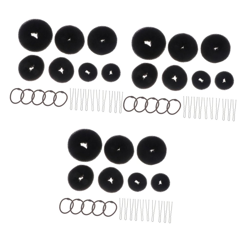 Angoily 66pcs Hair Updo Bun Set Versatile Hair Styling Tools for Elegant Updos Includes Large Medium Donut Makers U-shaped Elastic Bands for Dance and Everyday Use Black