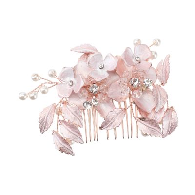 Angoily 1pc Elegant Flower Shape Hair Comb for Women Bridal Headdress Accessory for Weddings and Parties Stunning Rose Gold Design for Updos and Special Occasions
