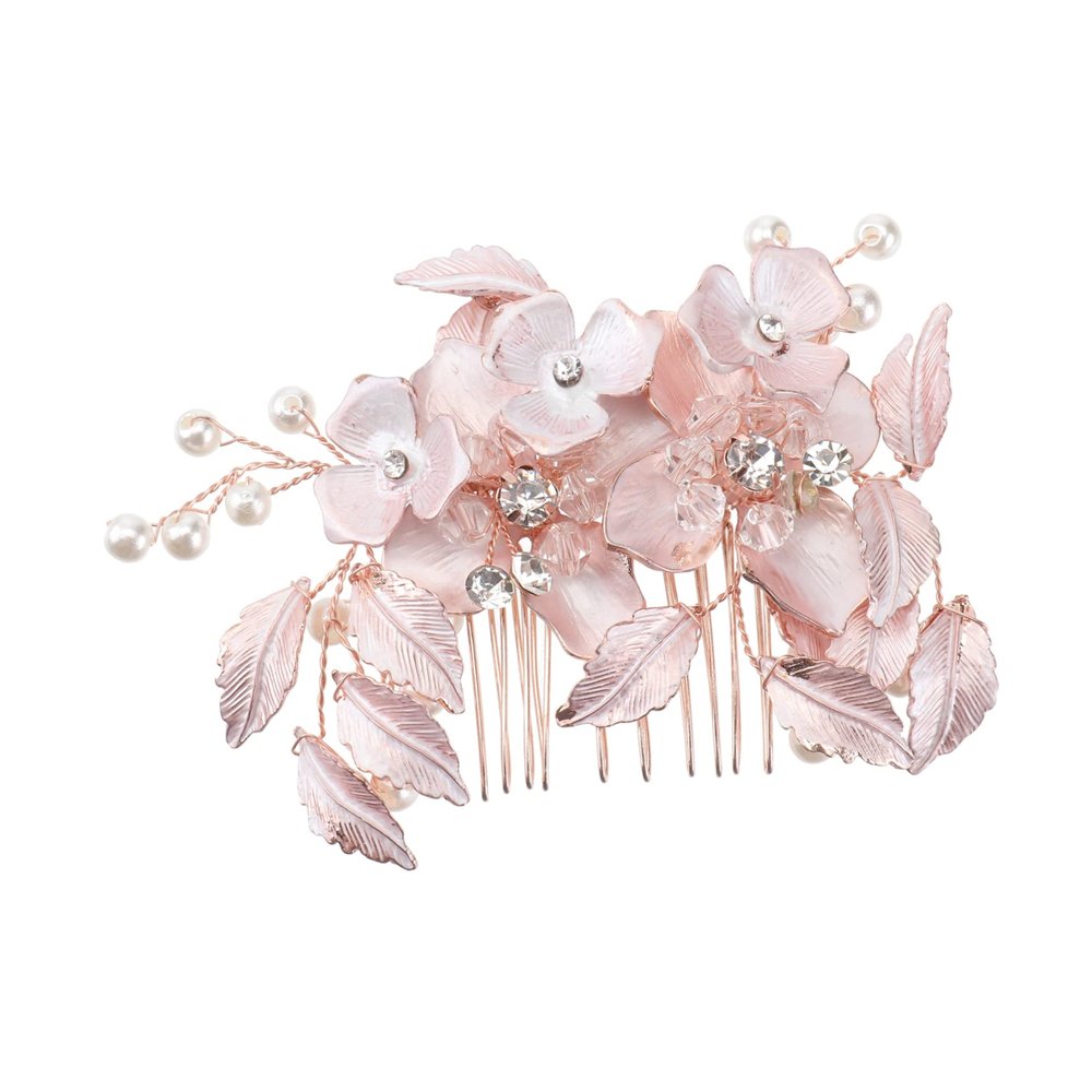 Angoily 1pc Elegant Flower Shape Hair Comb for Women Bridal Headdress Accessory for Weddings and Parties Stunning Rose Gold Design for Updos and Special Occasions