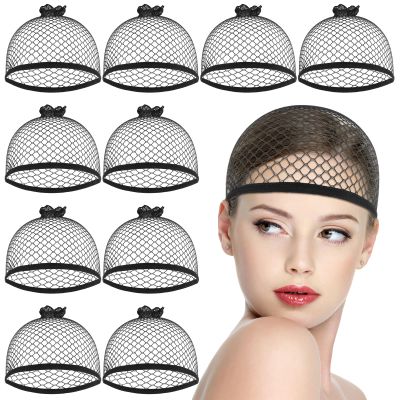 10 Pcs Mesh Wig Caps for Women, Black Wig Cap Net Nylon Hair Net for Lace Front Wigs, Stretchy Open End Hair Mesh Net for Halloween, Cosplay