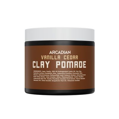 Arcadian Grooming Vanilla Cedar Clay Pomade for Men Vegan Matte Finish, Strong High Hold, 4oz