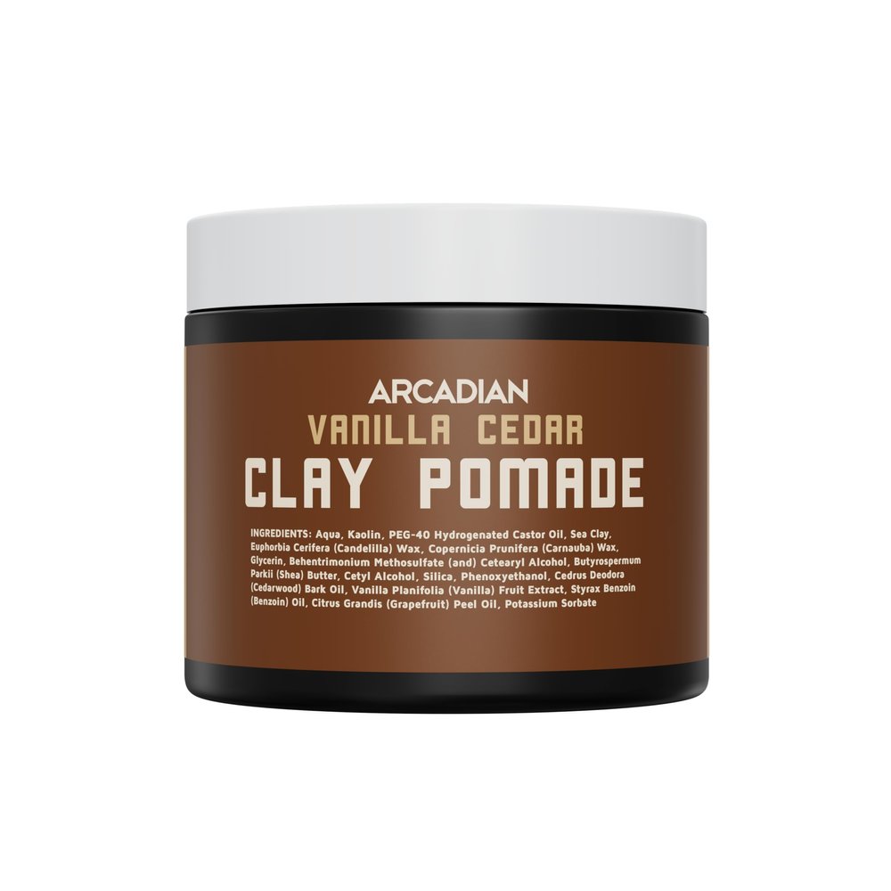 Arcadian Grooming Vanilla Cedar Clay Pomade for Men  Vegan Matte Finish, Strong High Hold, 4oz