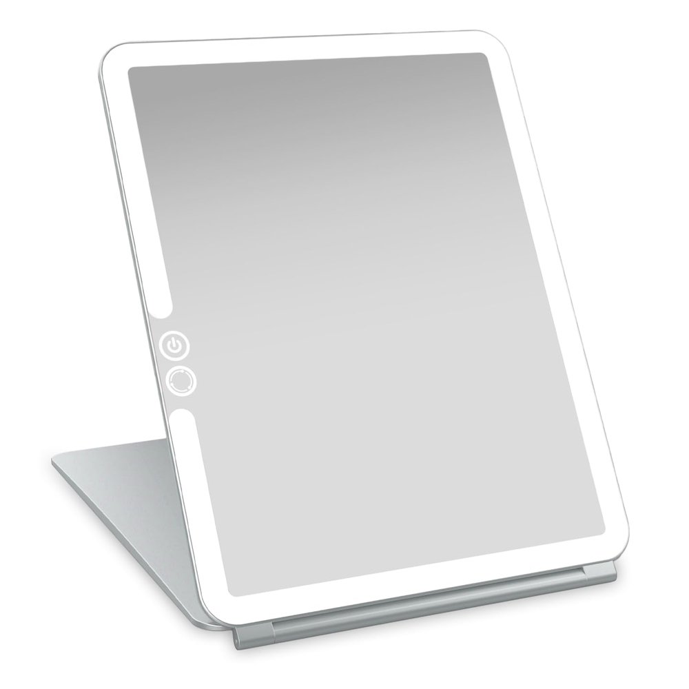 LUNA London Eclipse LED Lighted Travel Vanity Makeup Mirror | 3 Colour Light, Compact, Portable, Lighted, Rechargeable, Illuminated Mirror | Perfect for Travel, Makeup & Beauty Needs | Chalk Grey