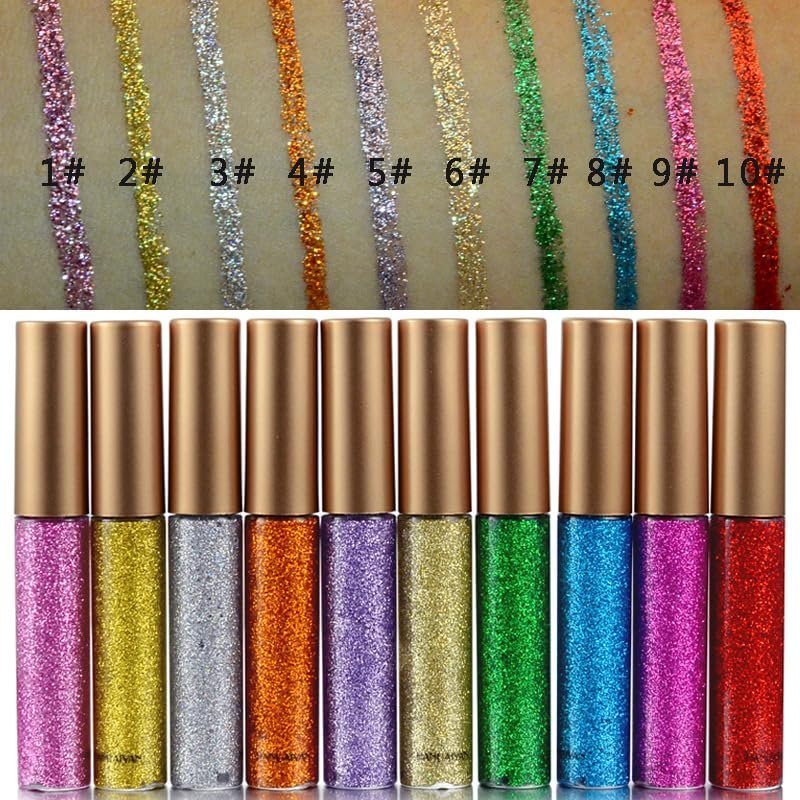Lufeeyeta Liquid Glitter Eye Shadow, 10 Highly Colored Shimmer Eye Shadow And Eyeliner Pens, Metallic Shiny Eye Shadow Pen, Durable Waterproof Quick Drying Shiny Eye Makeup SetA37