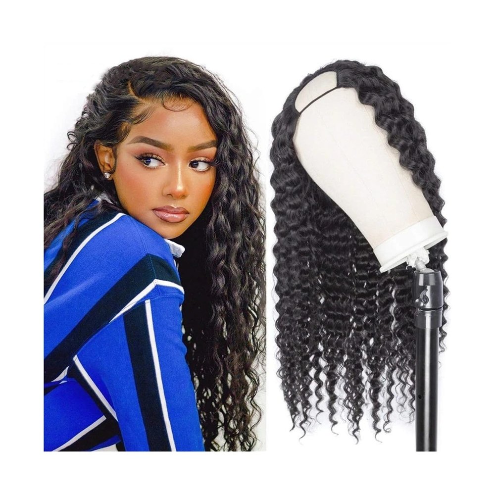 Wigs Curly U Part Wigs Deep Wave Human Hair Wigs for Black Women, 10-26 Inch Long Brazilian Deep Curly Glueless Clip in U Shape Wig 180% Density for Daily Party (Size : 12inches)