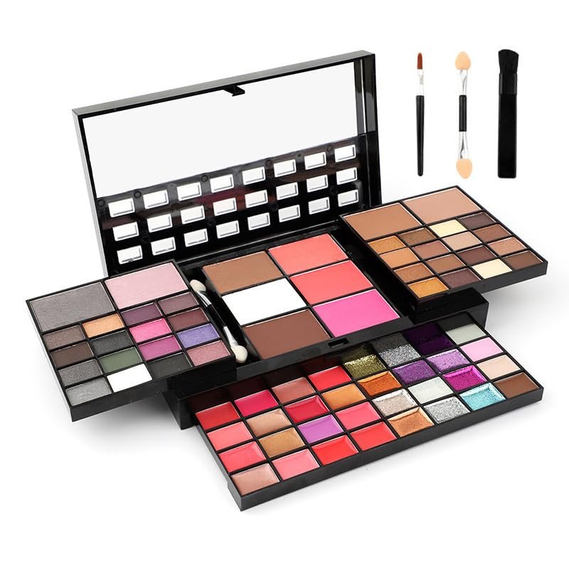 Makeup Kit Gift Set - Carry All Makeup Train Case with Pro Makeup Set Makeup Brushes, Lipsticks, Eye Shadows, Blushes, Powders, and more - Reusable Makeup StorageA7