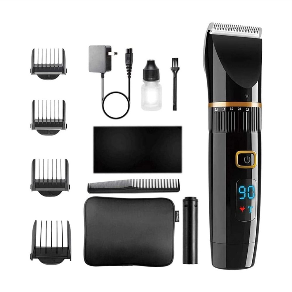 WEedsy Professional Hair Clippers - Rechargeable Hair Beard Trimmer Cordless Haircut Kit with Titanium & Ceramic Waterproof Blades for Wet/Dry Cut, 5-Speed Adjustable with Barber Cape, and Travel Bag