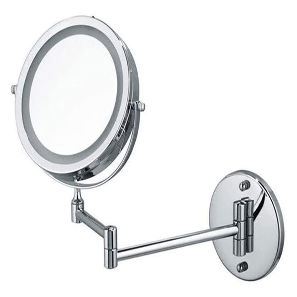 AMHIL Wall-Mounted Makeup Mirror 7-inch LED Makeup Mirror Wall-Mounted with Light Double-Sided Folding 10X Magnifying Metal Mirror