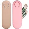 2 Pcs Silicone Makeup Brush Holder Travel Case - Soft Makeup Brush Bag with Magnetic Closure, Easy to Clean, Great for Travel Essentials (Pink+Khaki) view 1