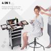 Faquenc Rolling Makeup Case with Wheels Professional 4 in 1 Cosmetic Train Case and Cosmetology Cart Trunk for Makeup Artists Hairstylists Nail Techs and Salons Large Storage Capacity, Black view 2