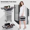 Faquenc Rolling Makeup Case with Wheels Professional 4 in 1 Cosmetic Train Case and Cosmetology Cart Trunk for Makeup Artists Hairstylists Nail Techs and Salons Large Storage Capacity, Black view 3