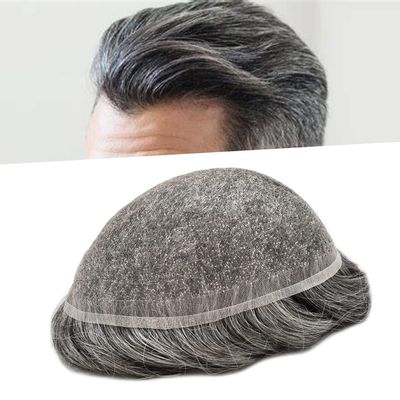 Toupee for Men Soft Full French Lace Mens toupee 100% Real Human Hair Replacement System Breathable Men Hair pieces8"X10"#260 Darkest Brown with 60% gray hair-100% Light to Medium Light Density