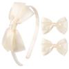 DEEKA Beige Bow Headband & 2 Pcs Satin 4 Inch Hair Bows Set Uniform Hair Accessories Hair Band for Little Toddler School Girls -Beige view 1