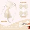 DEEKA Beige Bow Headband & 2 Pcs Satin 4 Inch Hair Bows Set Uniform Hair Accessories Hair Band for Little Toddler School Girls -Beige view 2