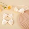 DEEKA Beige Bow Headband & 2 Pcs Satin 4 Inch Hair Bows Set Uniform Hair Accessories Hair Band for Little Toddler School Girls -Beige view 4