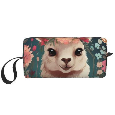 OUSIKA Flower Alpaca Cosmetic Bags for Women Portable Makeup Bag Travel Storage Bag Daily Receive Bag Large Capacity Toiletry Bag