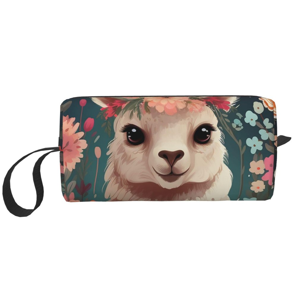 OUSIKA Flower Alpaca Cosmetic Bags for Women Portable Makeup Bag Travel Storage Bag Daily Receive Bag Large Capacity Toiletry Bag