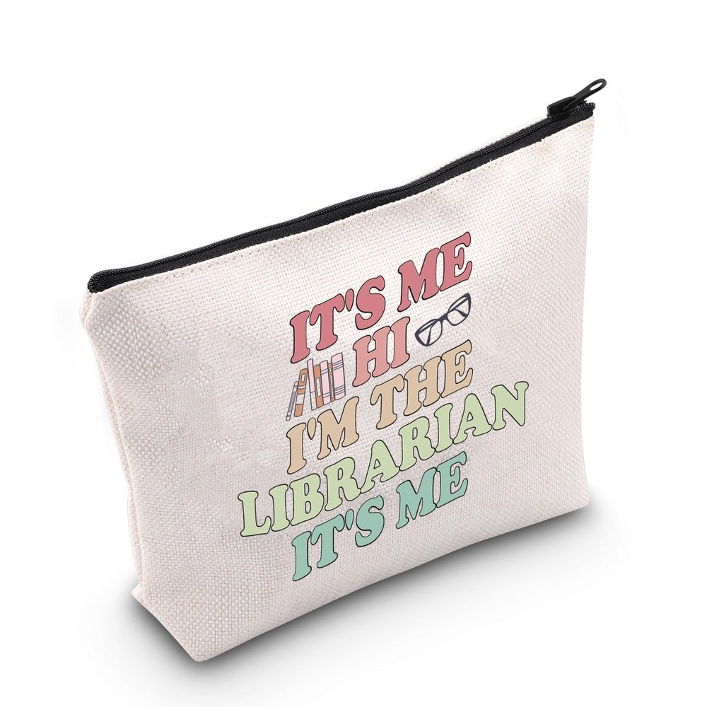 WCGXKO Librarian Gift It's Me Hi Im The Librarian Its Me Zipper Pouch Makeup Bag (B-Hi Librarian)