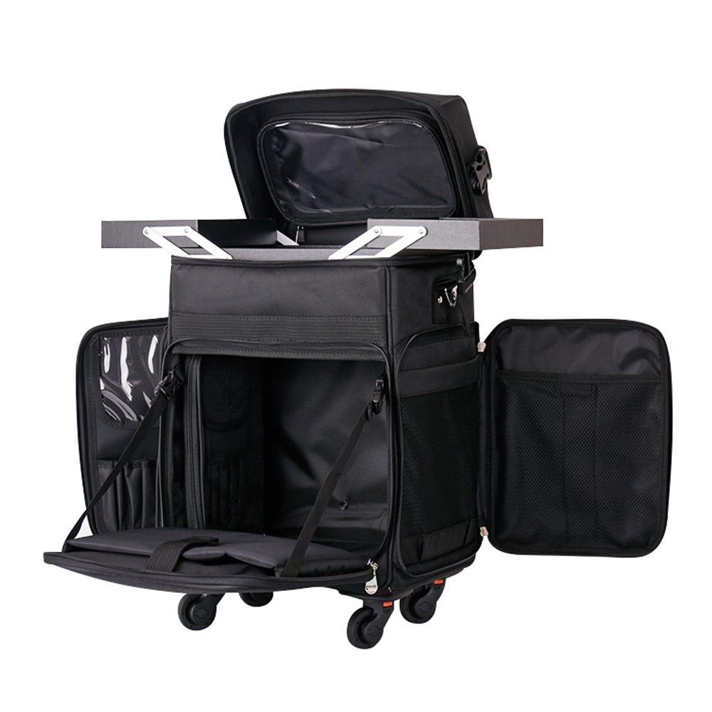 Rolling Makeup Case, Makeup Backpack Professional Makeup Artist Train Case Trolley, Multi-functional Cosmetic Train Case, Cosmetic Trolley Case In Oxford Fabric, With 360 Swivel Wheels, Black