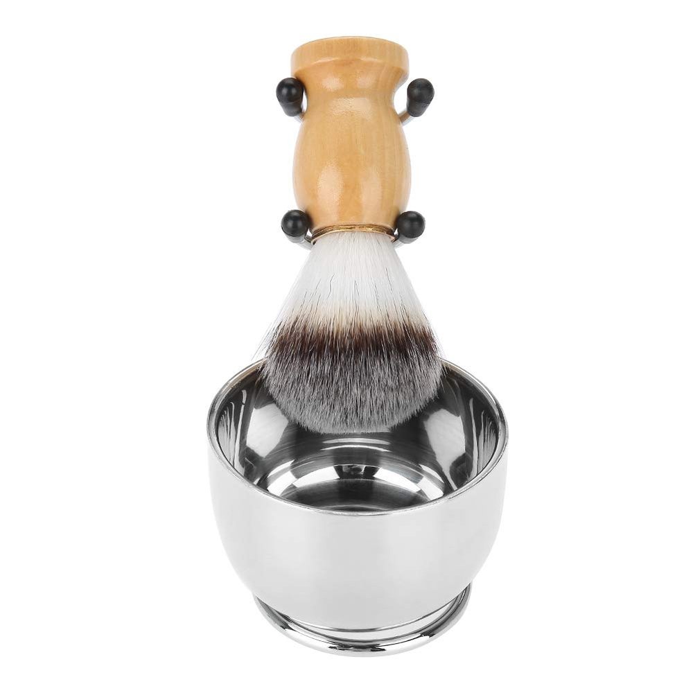 Professional Men's Beard Shaving Set, Stainless Steel Mustache Shaving Tool with Bowl, Stand and Brush