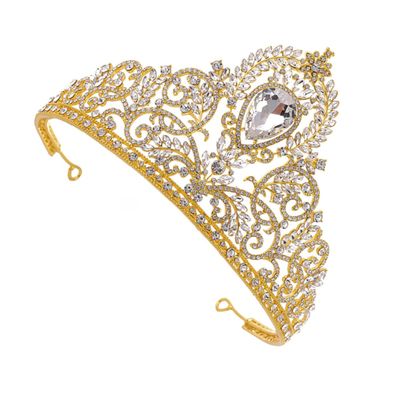 DOITOOL 1pc Style Rhinestone Inlaid Large Crown for Women Elegant Golden Hair Accessory for Brides Bridesmaids and Special Occasions Luxurious Design Workmanship