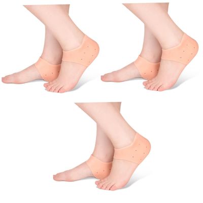 Housoutil 3pcs Silicone Gel Heel Socks Plantar Fasciitis Relief Moisturizing Foot Skin Care Protector Reusable Heel Blister Protection Stretchy Comfortable Design