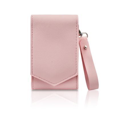 AfitLulu Makeup Lipstick Case, Pu Leather Lipstick Pouch With Mirror, Wristlet Cosmetic Bag with Removable Keychain, Holds Up to 3 Lipsticks, Magnetic Closure (Pink)