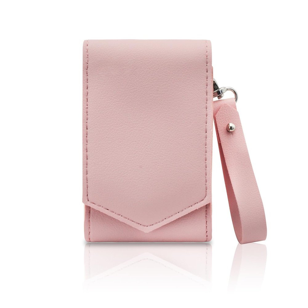 AfitLulu Makeup Lipstick Case, Pu Leather Lipstick Pouch With Mirror, Wristlet Cosmetic Bag with Removable Keychain, Holds Up to 3 Lipsticks, Magnetic Closure (Pink)