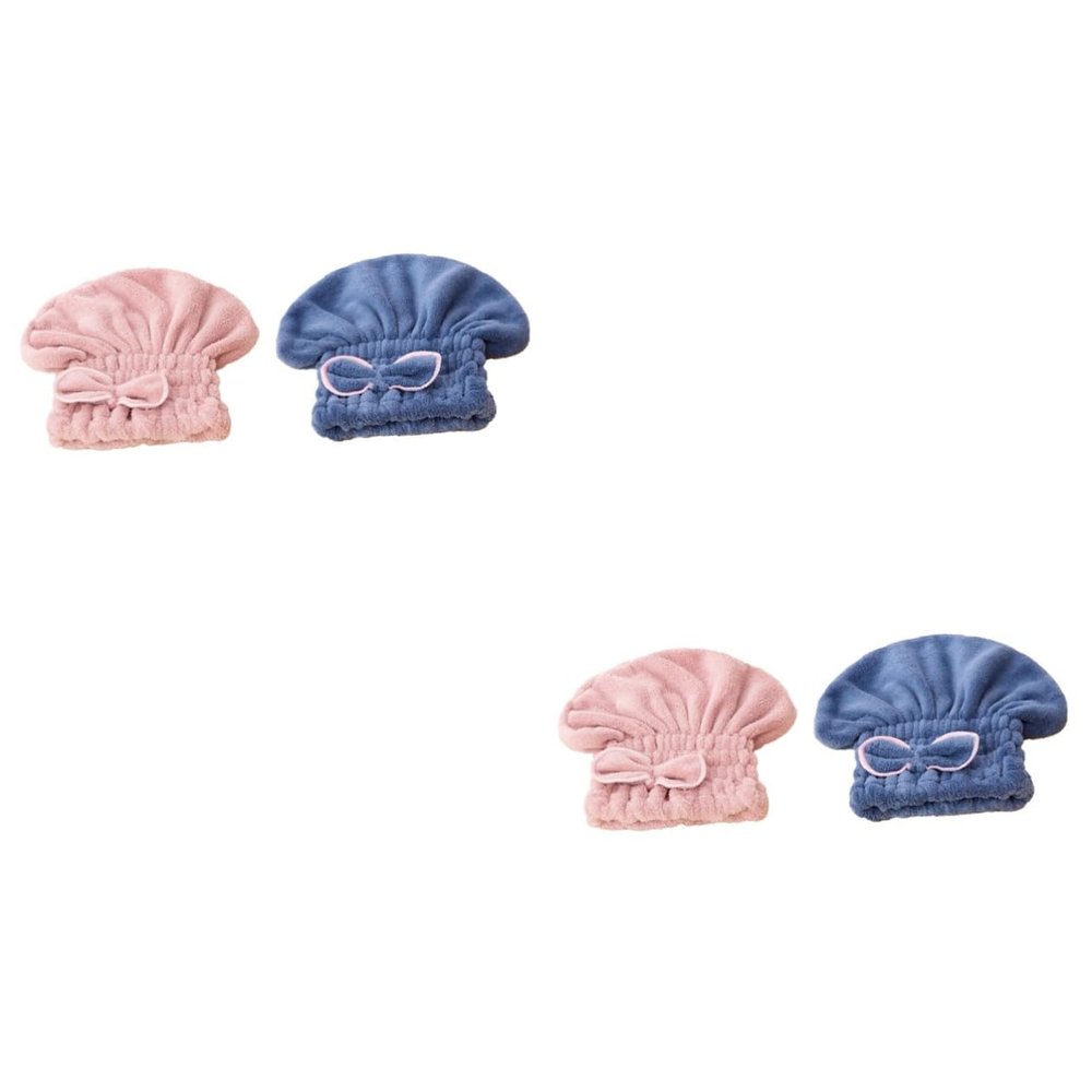 Angoily Sets Thick Coral Fleece Hair Drying Cap Shower Cap Fast Dry Microfiber Turban Bow for Bath Beauty Routine Pcs