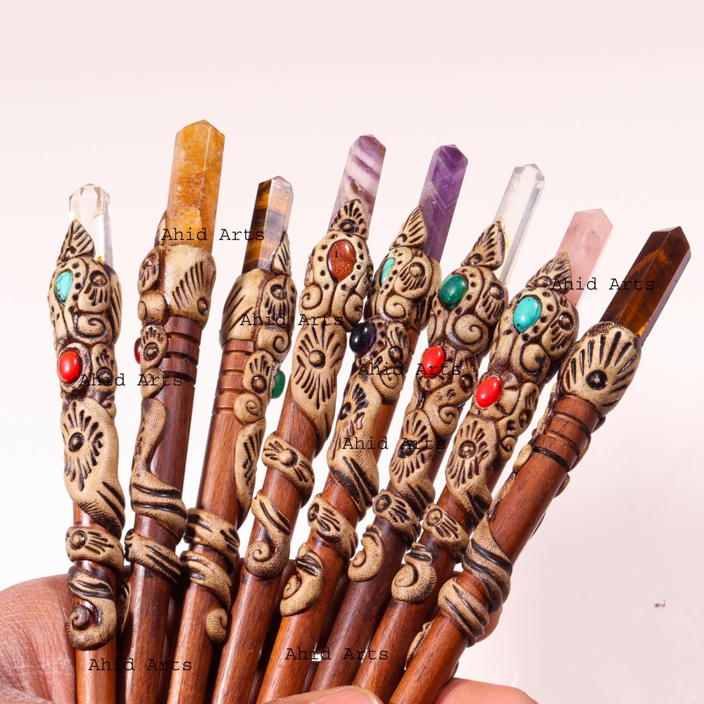 Ahid Arts Crystal Point Stick, Mix Hair Stick, Pencil hair stick, Quartz hair, Gift for her, Boho Crystal Hair Stick, Gemstone Hair Stick (3)