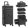 Somduy 4 in 1 Rolling Makeup Case on Wheels with Drawer and Professional Cosmetic Organizers for Salon Barber - Bright Black view 1